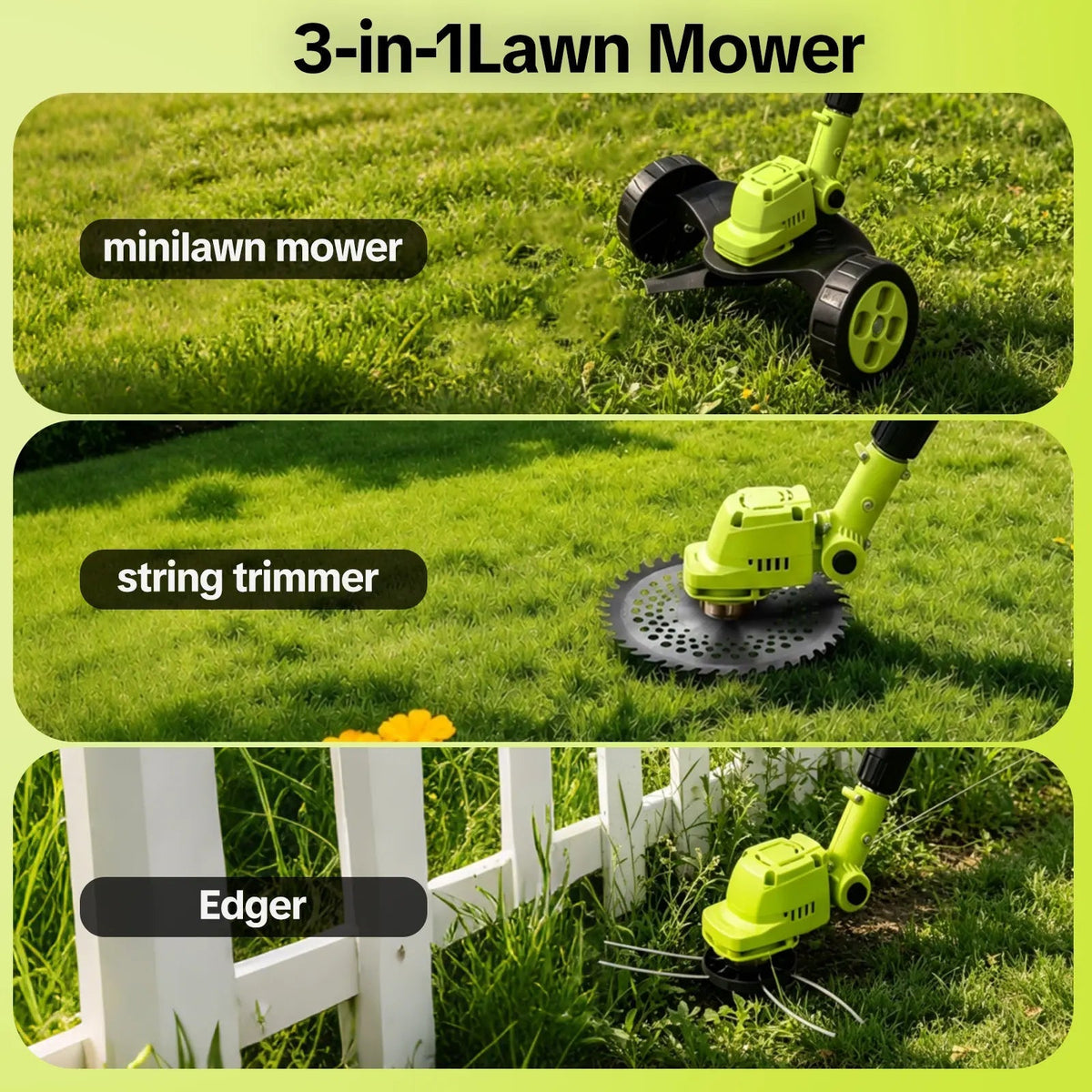 🔥50% OFF🔥Cordless Electric Weed Wacker, 3 Different Cutting & 2 Batteries,